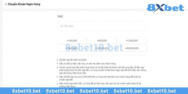 Hướng dẫn nạp tiền 8xbet qua chuyển khoản ngân hàng